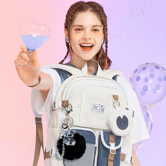 ✨Honyjoom Women Black Cute Bear Pom Pom Sparkling Keychains Accessories Girly - Picture 6 of 7